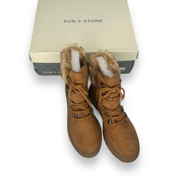NWT Sun + Stone brown winter booties size 5.5 Sherpa suede tan brown boots NEW - Picture 6 of 15
